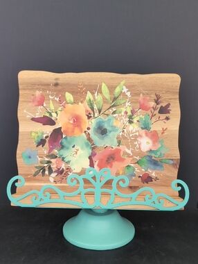 The Pioneer Woman, Willow Wooden Teal/Floral Recipe Book Stand.